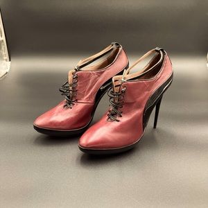 Tabitha Simmons Women Black & Wine Platform Heeled Booties NWT